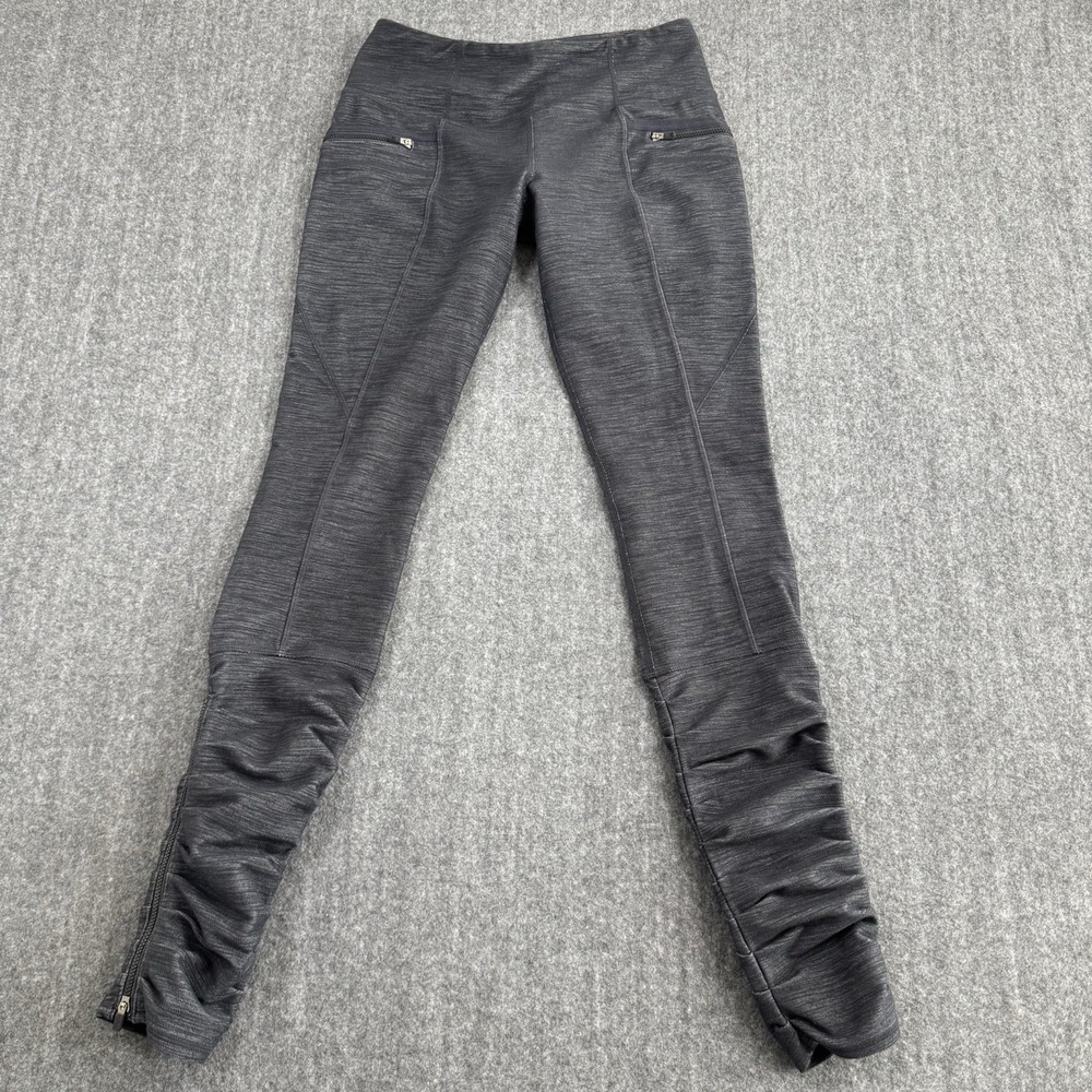 Lululemon Women's Size 6 Black Gray Ruched Leggings Zip Pockets Athletic Pants